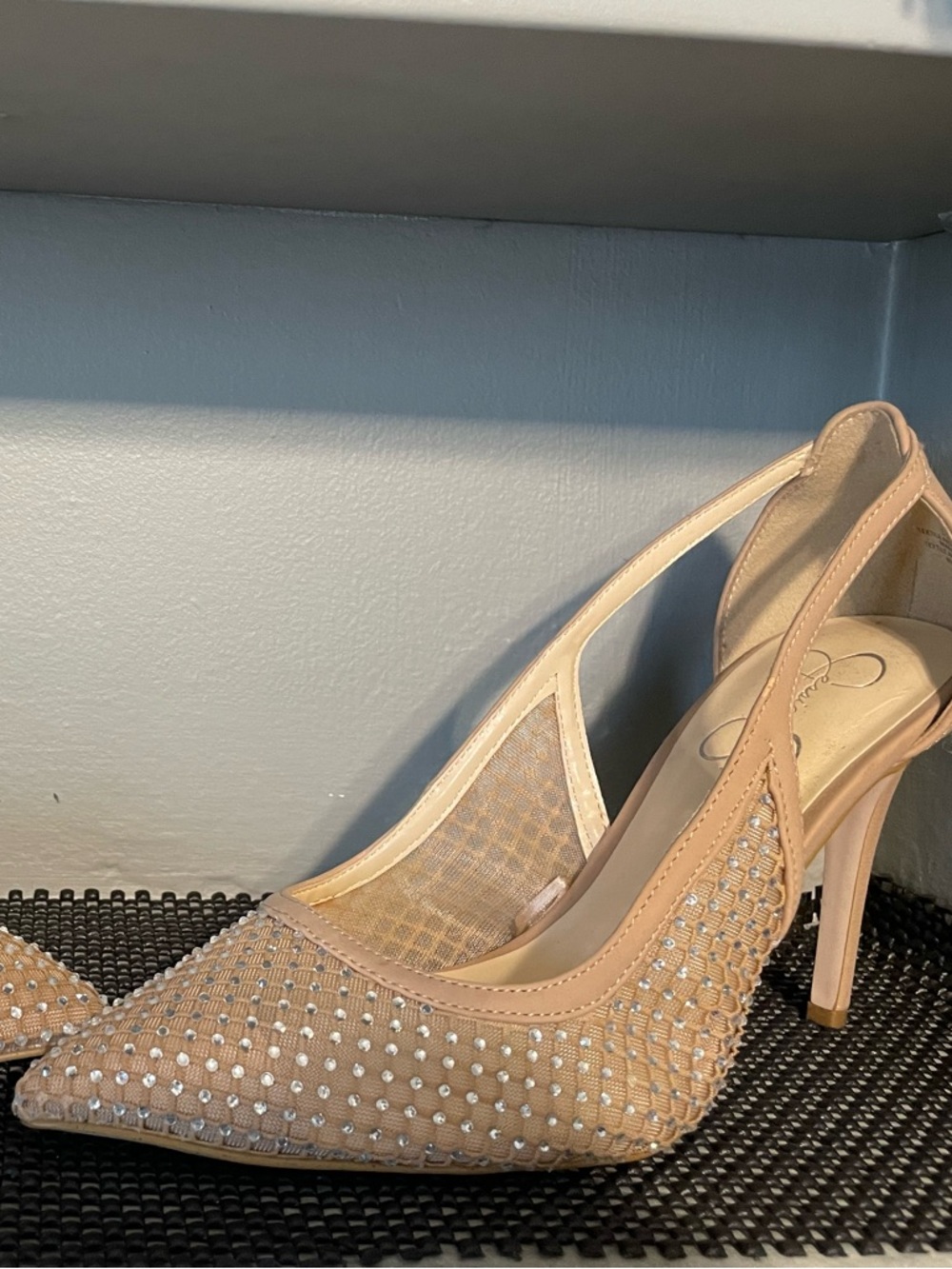 Jessica Simpson Nude Rhinestone Mesh Slingback Heels - Picture 2 of 2